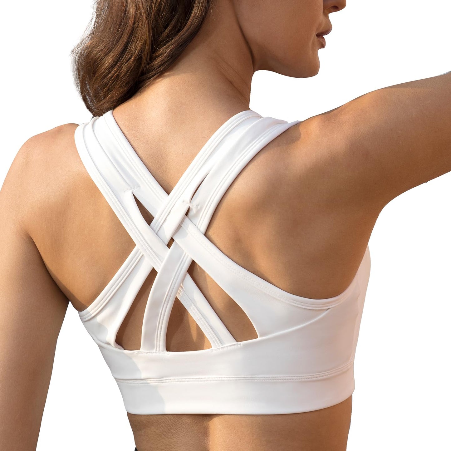 Luvrobes High Impact Sports Bra for Women Full Support Molded Cup Criss Cross Back No Bounce Workout Fitness Running (White,S)