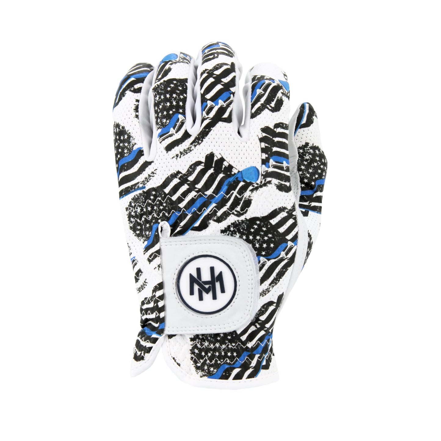 MULLIGAN HOOLIGAN® Men's Golf Glove | Premium Cabretta Leather & Mesh, Breathable Moisture-Wicking Comfort, Unique Standout Design for Men & Women (USA Blue Line, XX-Large, Worn On Left Hand)