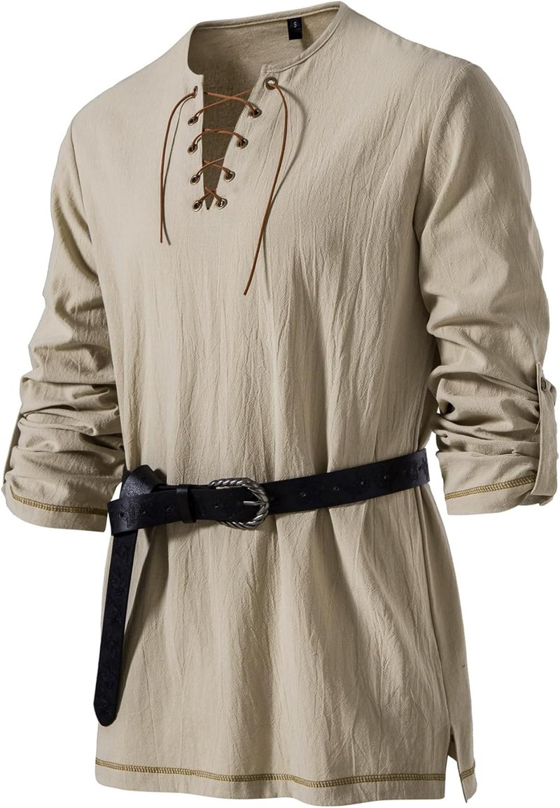 Men's Vintage Lace-Up Cotton Shirt | Pirate Renaissance Viking Costume