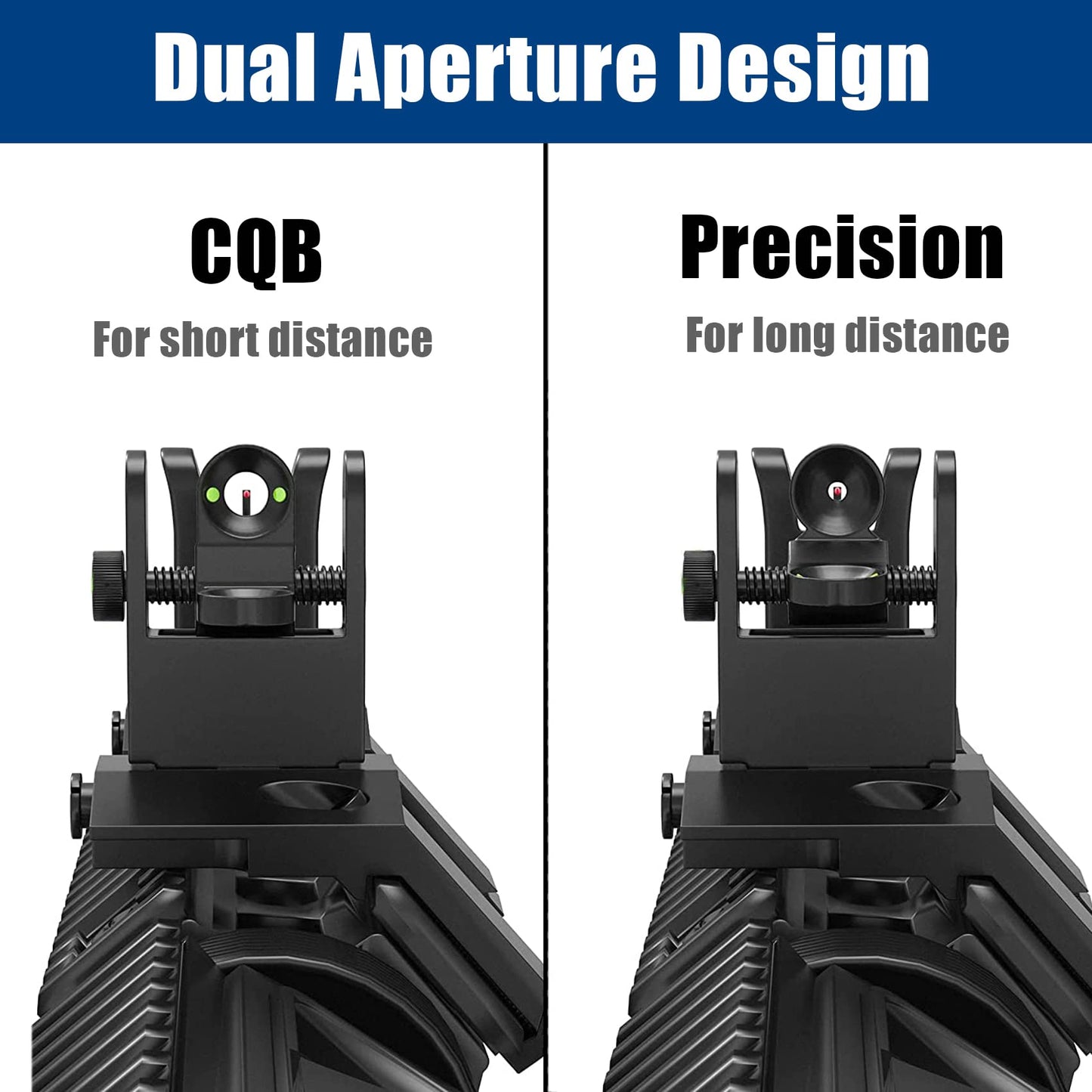 UUQ 45 Degree Offset Fiber Optic Iron Sights,Flip Up Front Rear Sites with Red&Green Dot,BUIS Backup Sight Set， Tool-Free Adjustable Front Sight Rapid Transition,Fits Picatinny and Weaver Rails