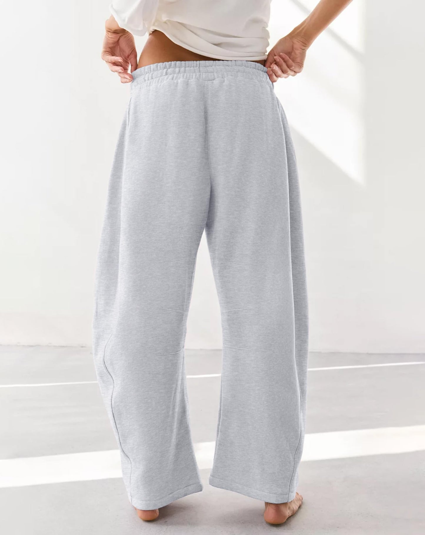 IWD Womens Sweatpants 2026 Baggy Wide Leg Pants Casual Elastic Waisted Drawstring Barrel Sweat Pants with Pockets (Light Grey, Large)