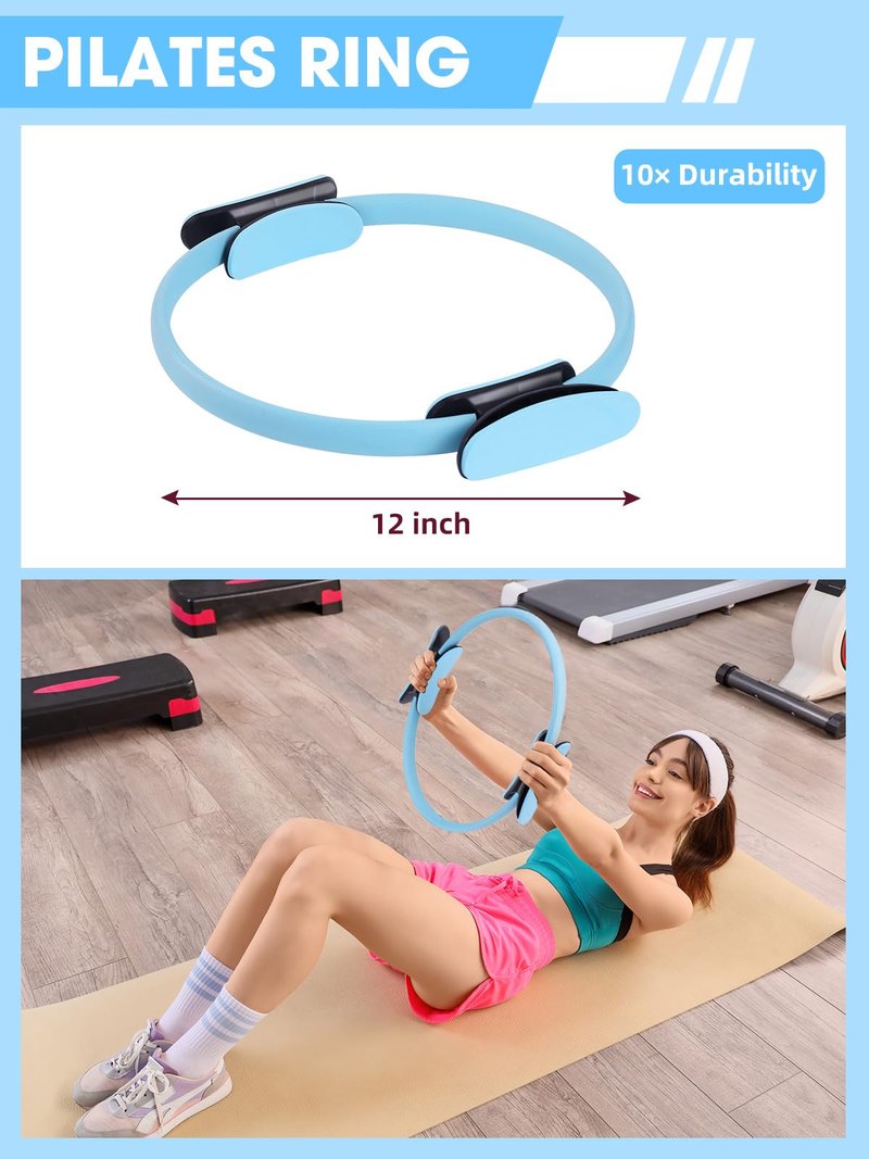 Neuonn Pilates Ring Set for Home Workout, Pilates Essentials Kit for Women, [12'' Fitness Circle, Pilates Balls, Resistance Bands] Starter Set for Yoga, Exercise, Toning and Flexibility