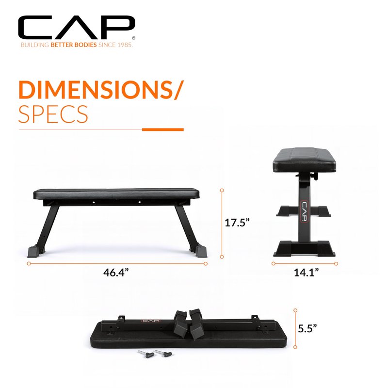 CAP Barbell Foldable Flat Weight Bench | Folding Workout Bench with Steel Frame, Thick Box-Stitched Padding & 600 LB Capacity | Compact Home Gym Strength Training Bench