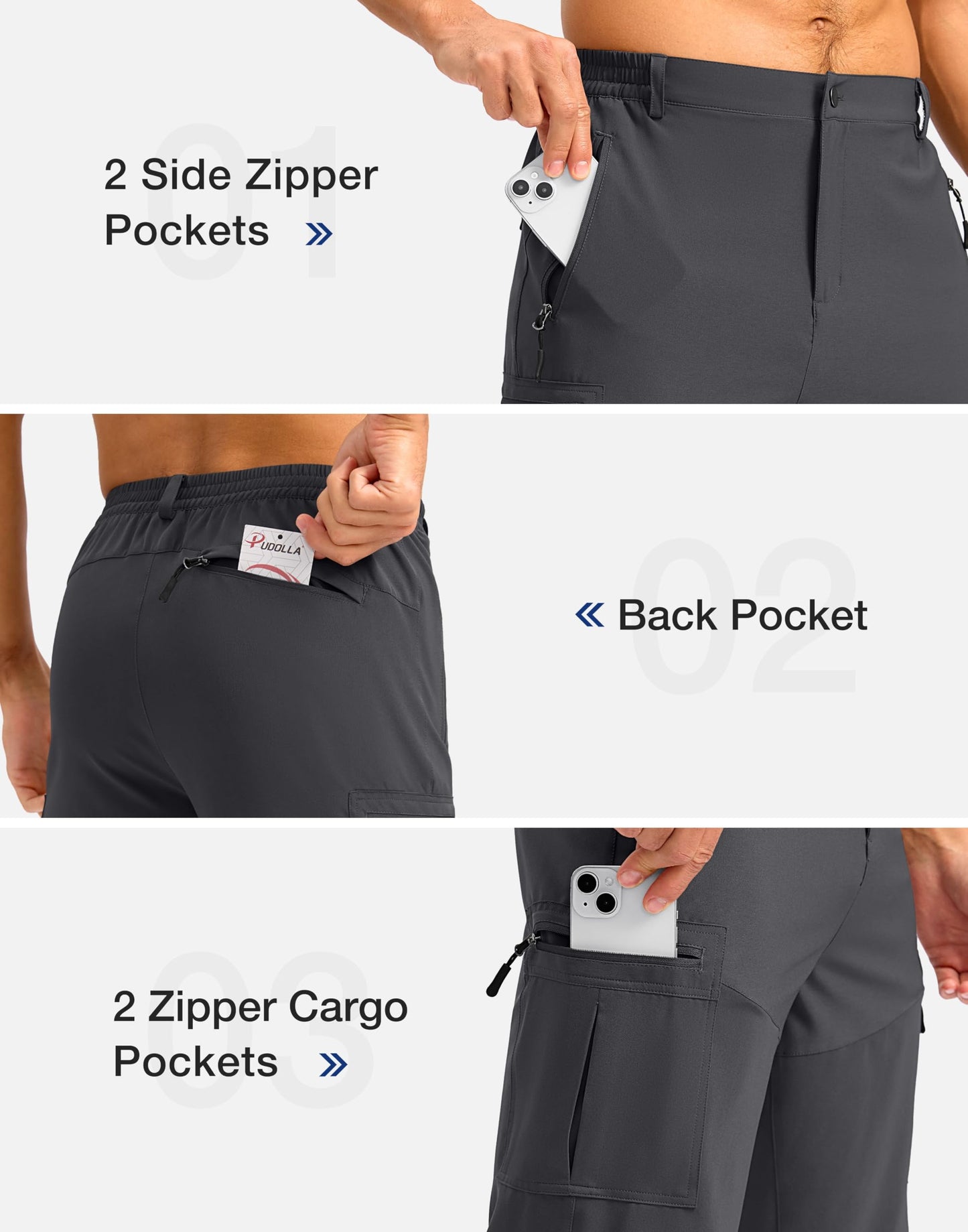 Pudolla Men's Hiking Shorts 11" Lightweight Cargo Work Shorts for Men Summer Travel Golf Casual Outdoor with 5 Pockets(Deep Grey Medium)