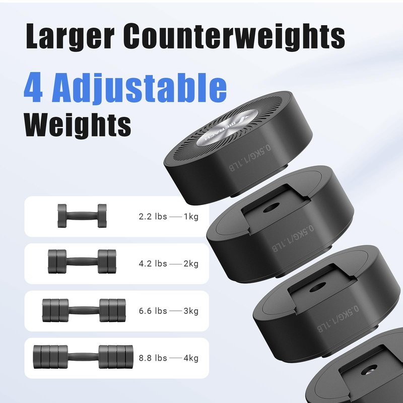 MERACH Dumbbell Set of 2, Adjustable Weight, Anti-slip Handle, Macaron Colors, Each 2.2/4.4/6.6/8.8 lbs, 4 in 1 Hand Weights for Women at Home, White