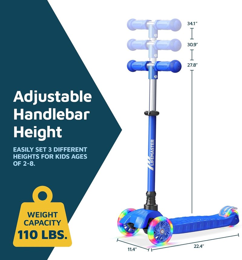 Mini 3-Wheel Kids Scooter with Colorful Wheel Lights - Adjustable Handlebar, Anti-Slip Deck, Safe for Ages 2+ | Supports Up to 110 lbs