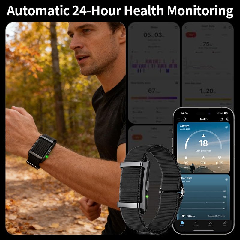 LICNPHLL Smart Bracelet,Activity Trackers for Man&Women,Fitness Tracker Band, 24H Sleep Tracker,All-Day Continuous Heart Rate Blood Oxygen Stress HRV Monitor,170+ Sport Mode with Free APP (Black)