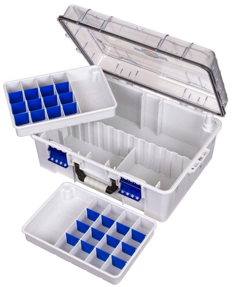 Flambeau Outdoors 4000WPNC Waterproof Satchel 4000, Portable Waterproof Tackle Box with Trays, Gray/Clear (18.71" L x 13.58" W x 7.58" D)