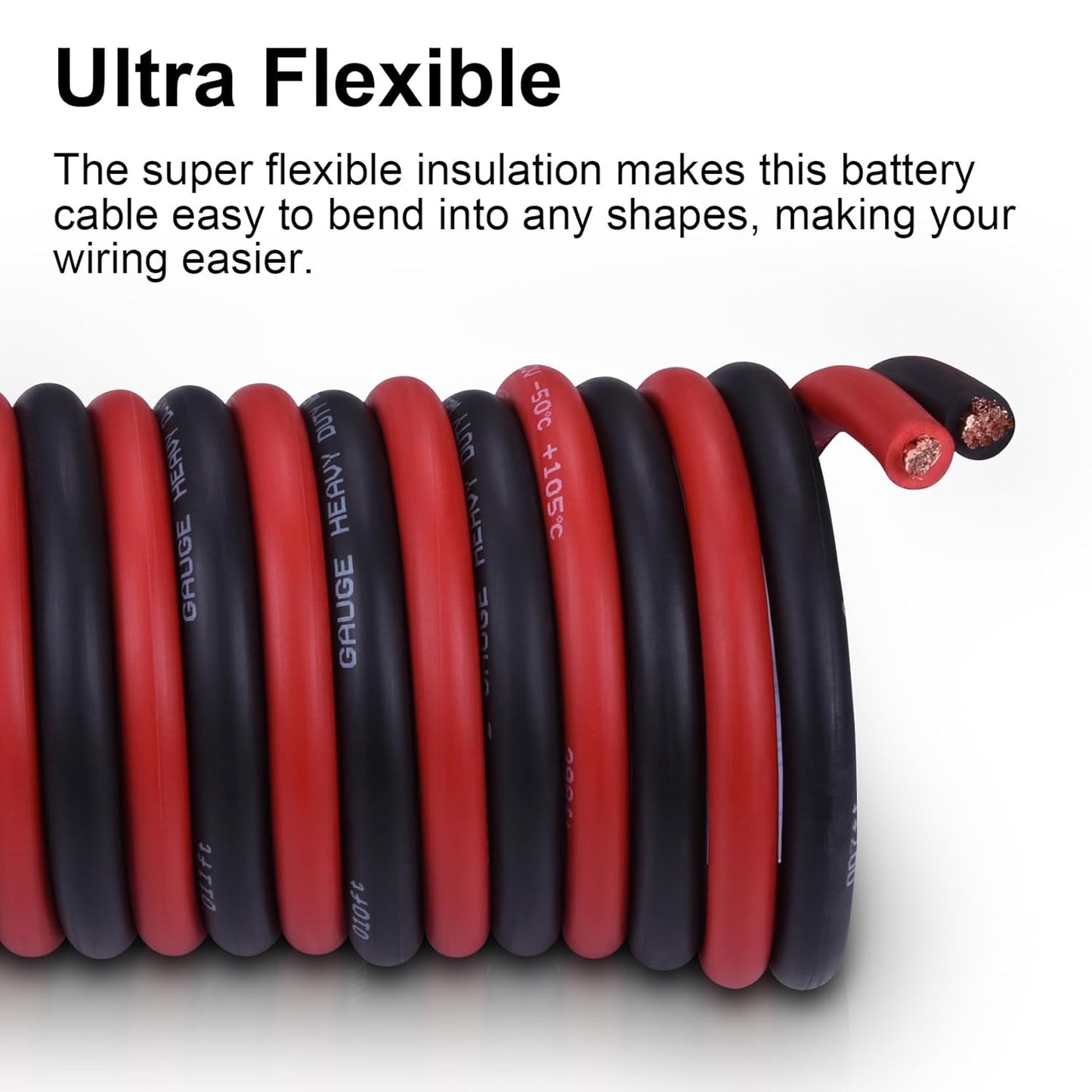 6 Gauge Battery Cable - 15FT Red & Black 6 AWG Stranded Oxygen-Free Copper Wire for Automotive & Solar Use