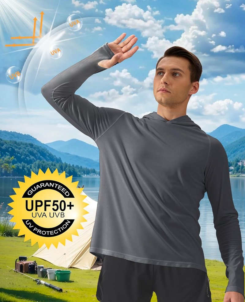 Men's UPF 50+ Sun Protection Long Sleeve Hoodie | Outdoor UV Fishing Shirt for Running & Hiking