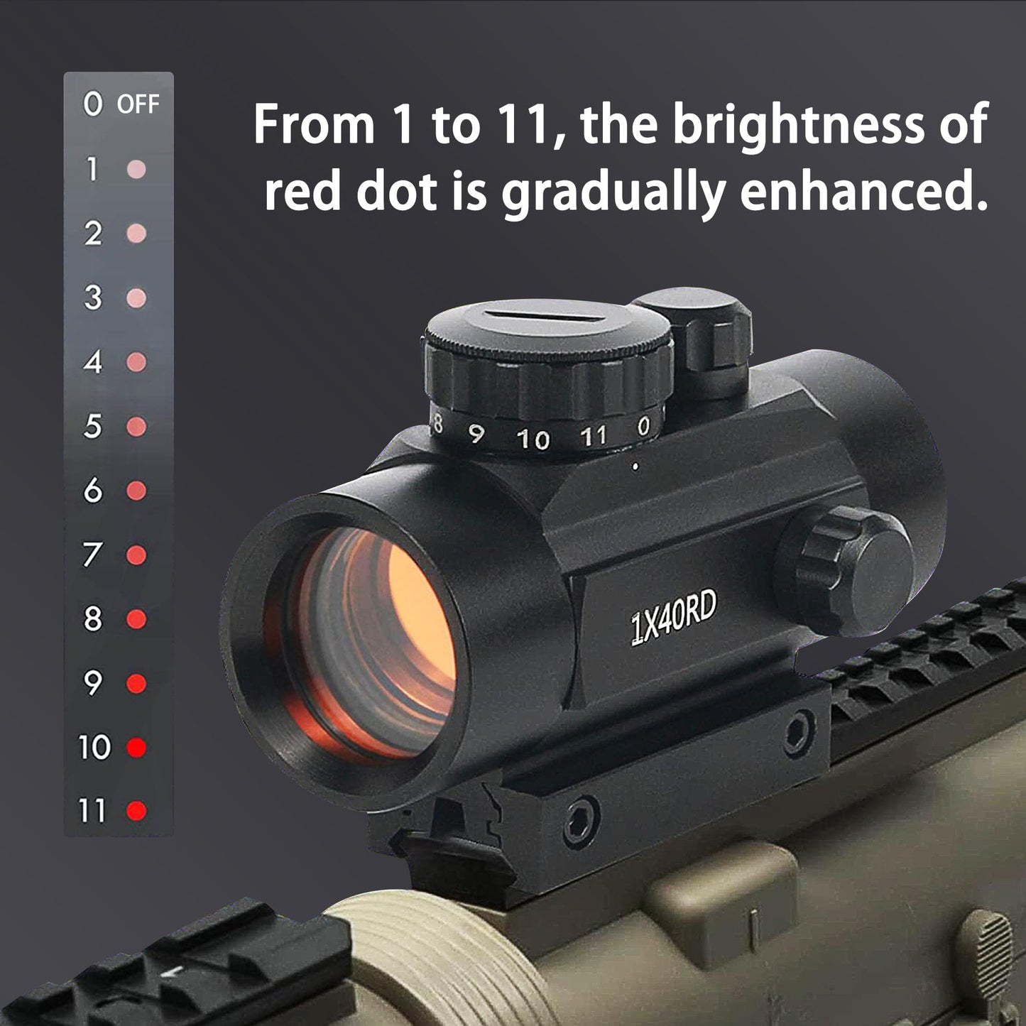 KASENTE 1x40 Red Dot Reflex Sight, Airsoft Rifle Scope, 11 Brightness Level, Tactical Optics Hunting Riflescope with 20mm / 11mm Weaver Picatinny Rail Mount