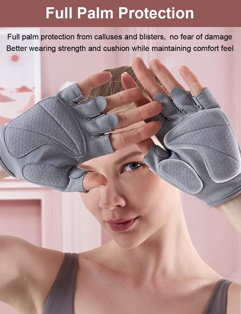 SUJAYU Workout Gloves Women, Gym Gloves for Women Gym Gloves for Working Out, Weight Lifting Gloves for Women Fitness Gloves, Guantes para Gym Mujer (Grey, Medium)