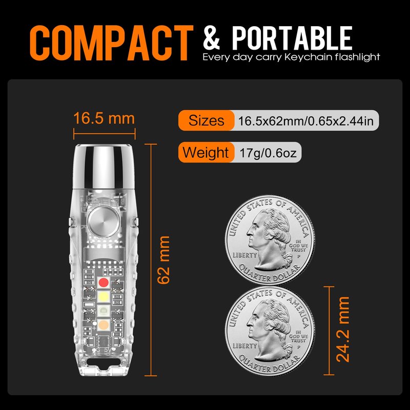 TUNENGE S12Pro Keychain Flashlight Rechargeable,750 High Lumen EDC Mini Flashlight with Clip,Multifunction COB Light with 365nmUV-11 Lighting Modes, Tail Magnet, Flash Light