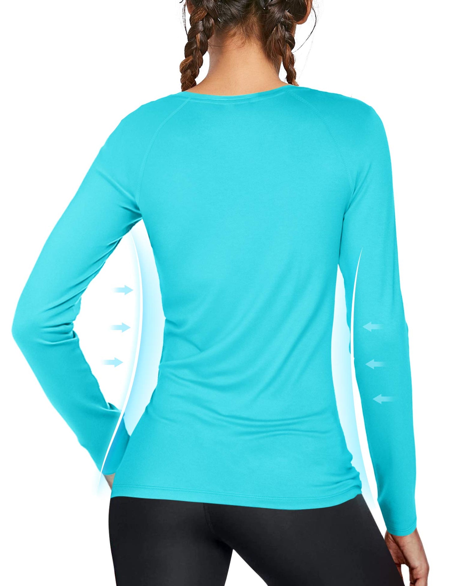 isnowood Womens Long Sleeve Rash Guard, UV UPF 50+ Sun Protection Shirts, Quick Dry Lightweight Tops for Swimming Workout Hiking Running Blue
