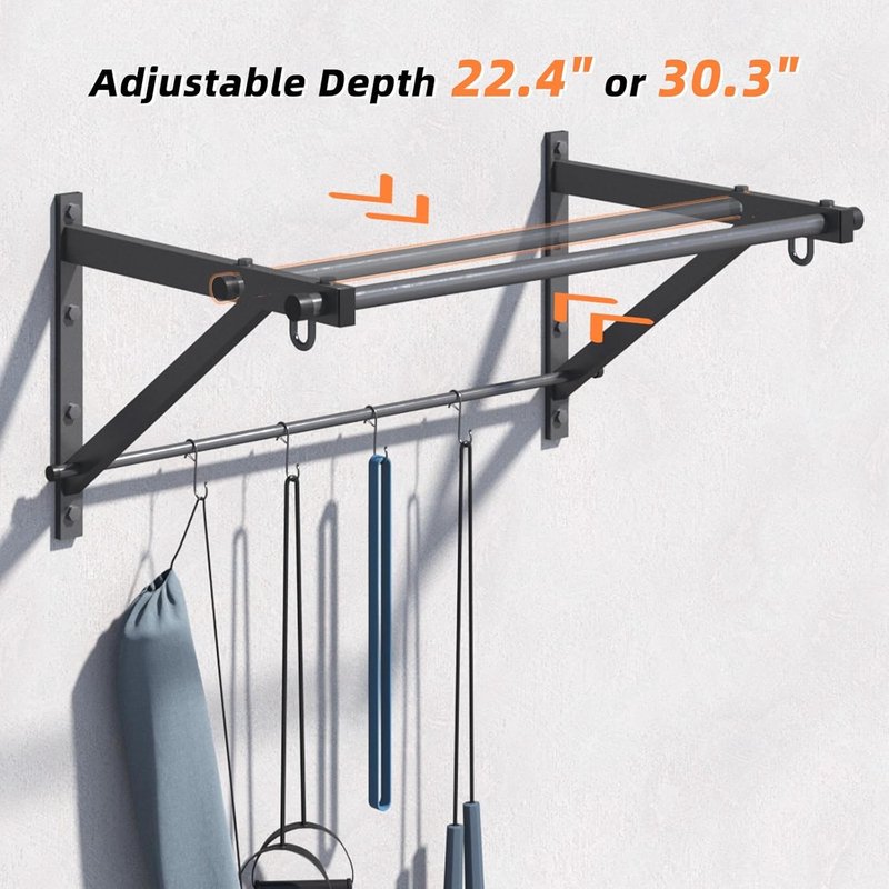 ZHNSYDN Wall Mounted Pull Up Bar, Strength Training Chin Up Bar for Doorway and Wall Mount with Hooks, Adjustable Depth Pull-up Bar with 500LBS Weight Capacity, Heavy Duty Gym Home Training