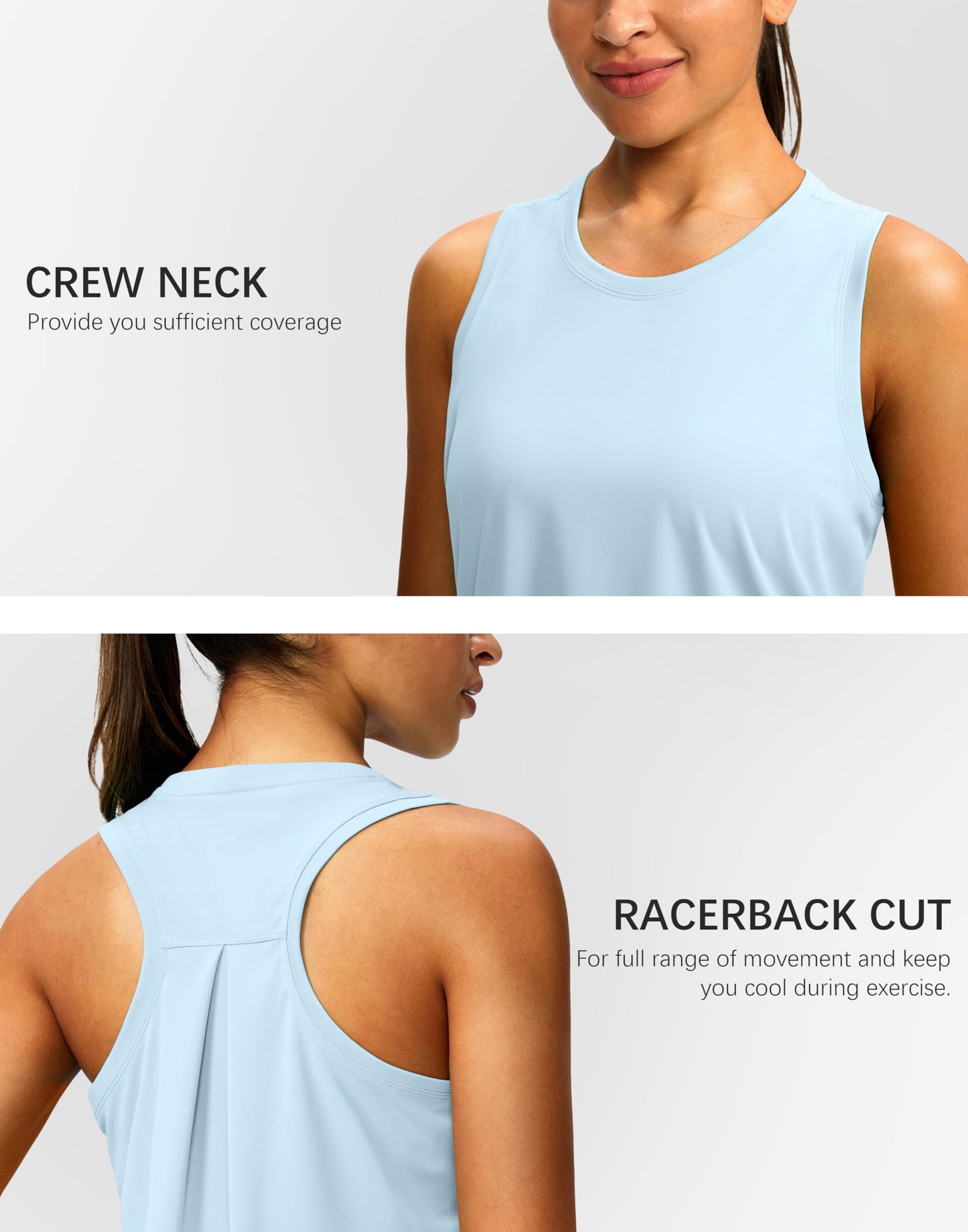 Women's Workout Tops Racerback Athletic Tank Tops Sleeveless Loose Fit Yoga Running Gym Shirts for Women(Blue Linen,L)
