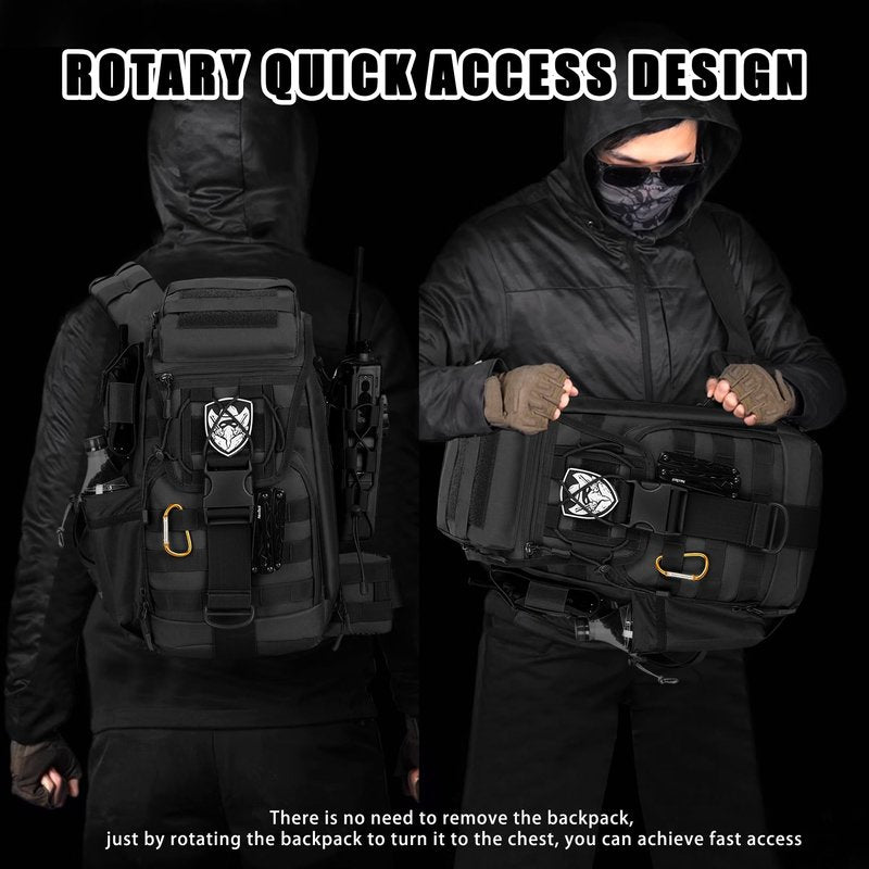 MANETTA Tactical sling Backpack for men- 25l Large Army one shoulder Backpacks For Men Camping Hiking Trekking Daypack Rucksack (black-15.6)