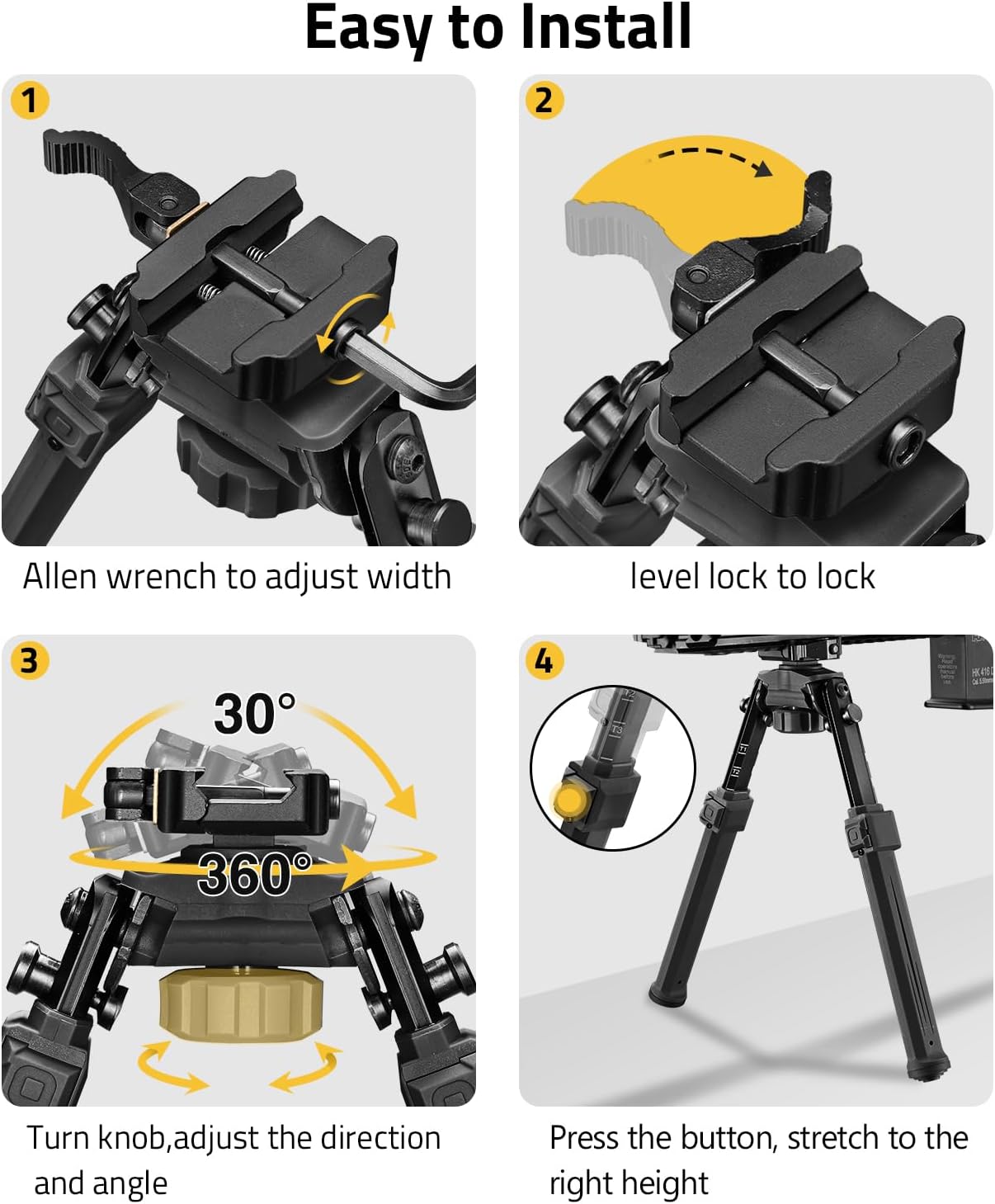 CVLIFE Rifle Bipod - Quick Release Picatinny Bipod with 360° Swivel & Adjustable Height | Foldable Legs for Shooting & Hunting