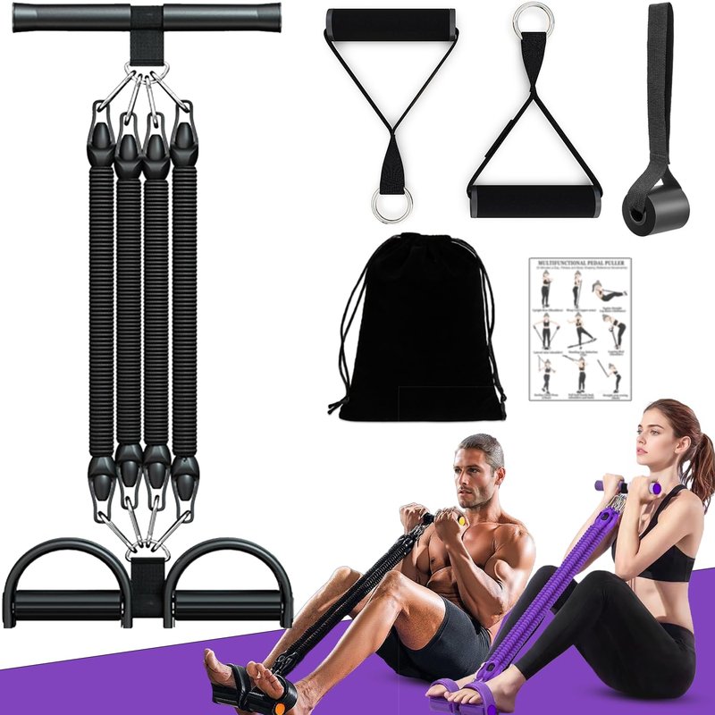 Upgrade Foot Pedal Resistance Band, 100lbs Adjustable 4 Tube Pedal Ankle Puller Resistance Band with Handle, Multifunction Home Gym Equipment, Stirrup Puller for Men Women for Full Body Exercise