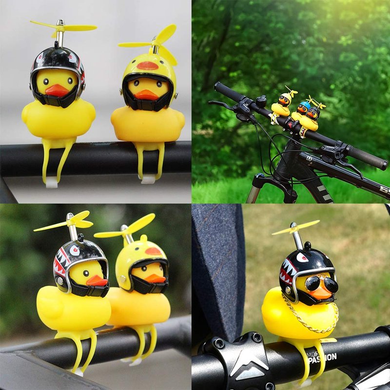 wonuu Rubber Duck Car Ornaments Yellow Duck Car Dashboard Decorations Squeeze Duck Bicycle Horns with Propeller Helmet
