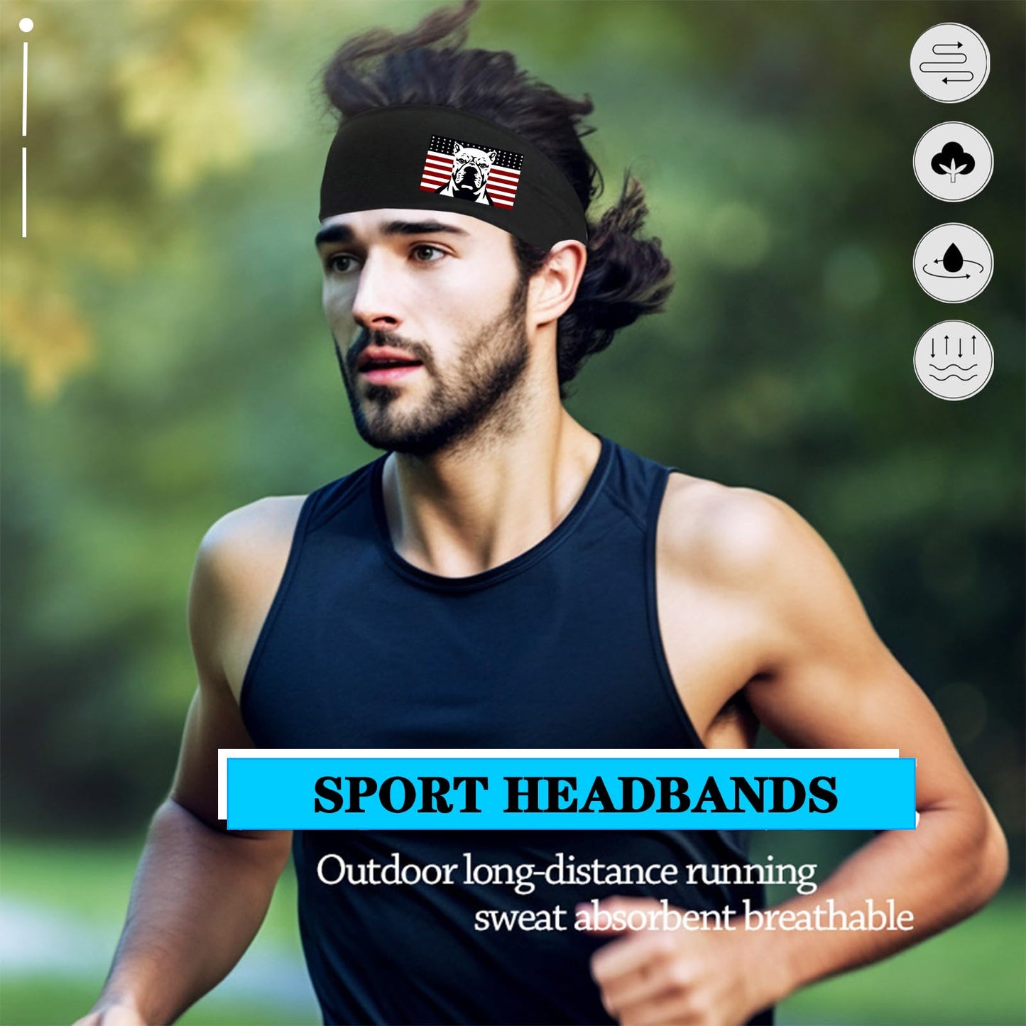 Headbands for Men Women 3pcs Sports Sweat Bands Headbands Men American Flag Sweatbands Workout Running Headband for Mens Moisture Wicking Stretchy Cooling Hairband Head Bands for Tennis Football Gym