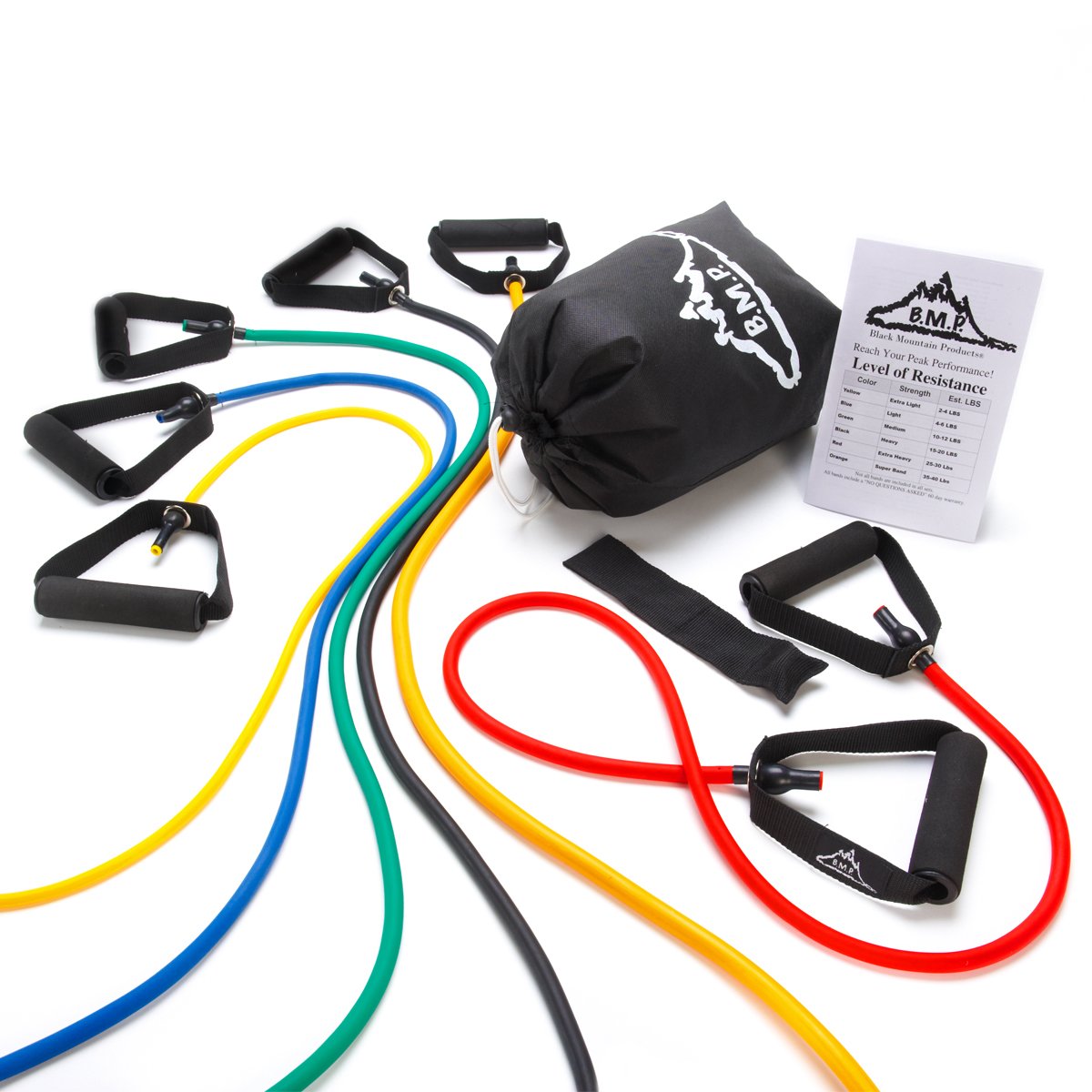 Black Mountain Products Resistance Band Set Six Bands Included - Door Anchor Workout Guide Carrying Bag Tone Build Muscle