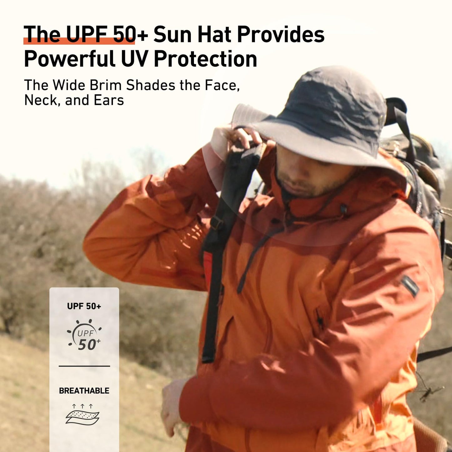 Comhats Summer Sun Hats for Men Wide Brim Waterproof Safari UV Protection UPF50+ Foldable Fishing Boonie Dark Grey Medium Large M L