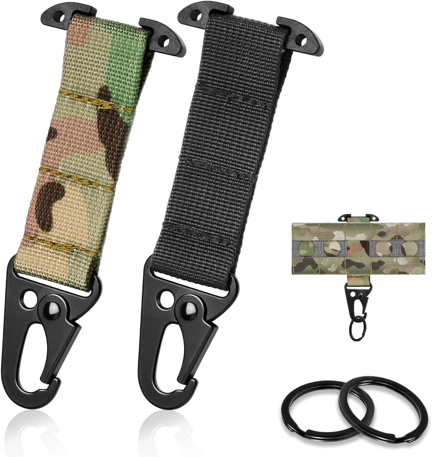 Tactical Molle Clips - 2 Pack T-Mount Key Holder Carabiner Clip for Keys & Gloves