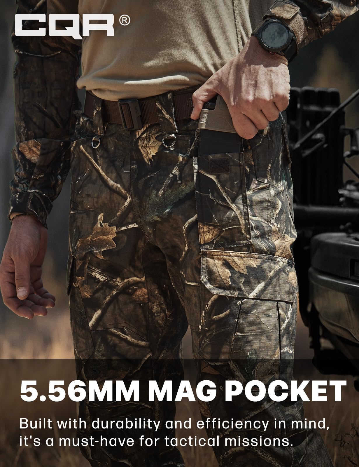 CQR Men's Tactical Pants, Water Resistant Ripstop Cargo Pants, Lightweight EDC Work Hiking Pants, Outdoor Apparel, Duratex Mag Pocket Print Hunting Camo, 36W x 34L