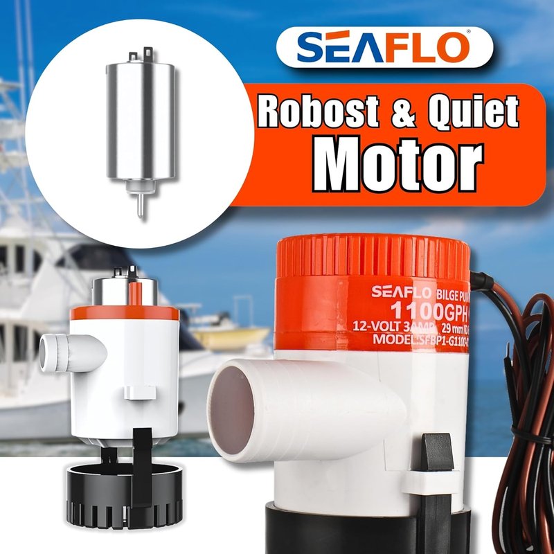 SEAFLO 1100 GPH Bilge Pump - 12V Marine Submersible Pump with Anti-Airlock Protection | 1-1/8" Outlet, CE & RoHS Certified