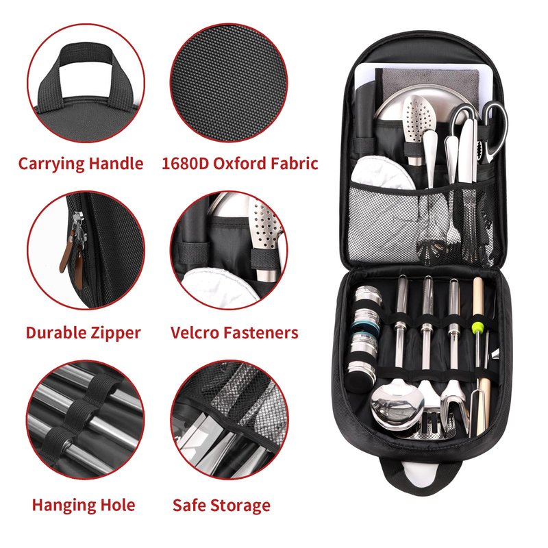 Freehiker Camping Cooking Utensils Set - Camping Essentials Accessories Gear Must Haves - Camper Tent Kitchen Equipment RV Cookware Supplies Gadgets Outdoor Stove Portable Picnic Gifts BBQ Stuff