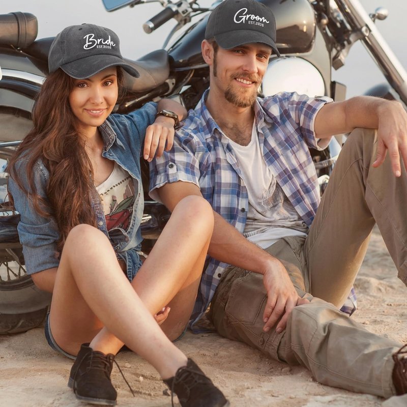 Zhamate Bride and Groom Hats for Wedding Gifts 2026 Adjustable Embroidered Engagement Honeymoon Newlyweds Baseball Caps for Couples Honeymoon Anniversary Black