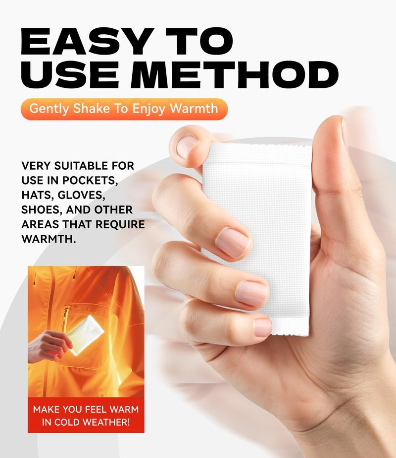 LIBERFEEL Hand Warmers Disposable 80/120 Warmers -Long-Lasting Up to 10 Hours for Warm Hand, Safe Natural Odorless Air Activated Warmers for Camping, Fishing, Winter for Men Women Kids (80)