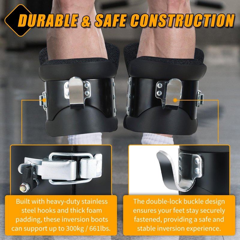 FLKQC Gravity Inversion Boots with 2 Hooks, Anti Gravity Hanging Boots for Core Strength Training, Ab Crunch, Back Pain Relief, and Spine Decompression,Additional 2m Safety Rope, Nylon Material