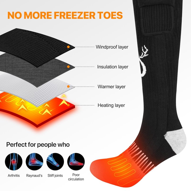 SNOW DEER Heated Socks,Electric Rechargeable Battery Heating Foot Warmer for Men Women,Winter Ski Hunting Camping Hiking Riding Motorcycle(M)