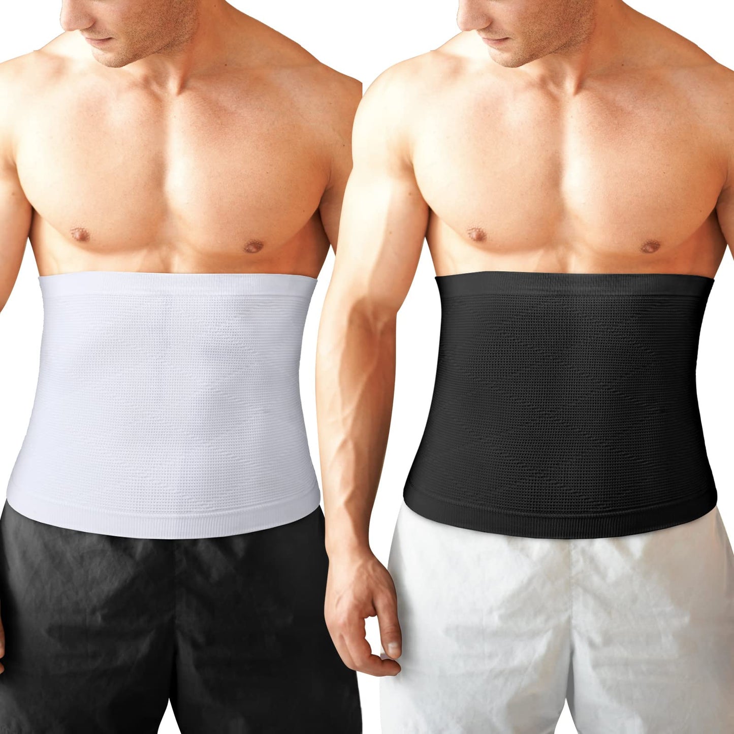 Sintege Men's Waist Control Belt Shaping Band Firm Tummy Control Shapewear Compression Waist Cincher Slimming Body Shaper (L) Black, White