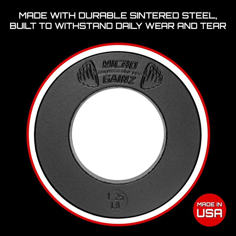 Micro Gainz Olympic Fractional Weight Plates Set, 10 Piece Olympic Weight Plates Set with Bag, Designed for Olympic Barbells for Strength Training and Micro Loading, Made in USA (Black)