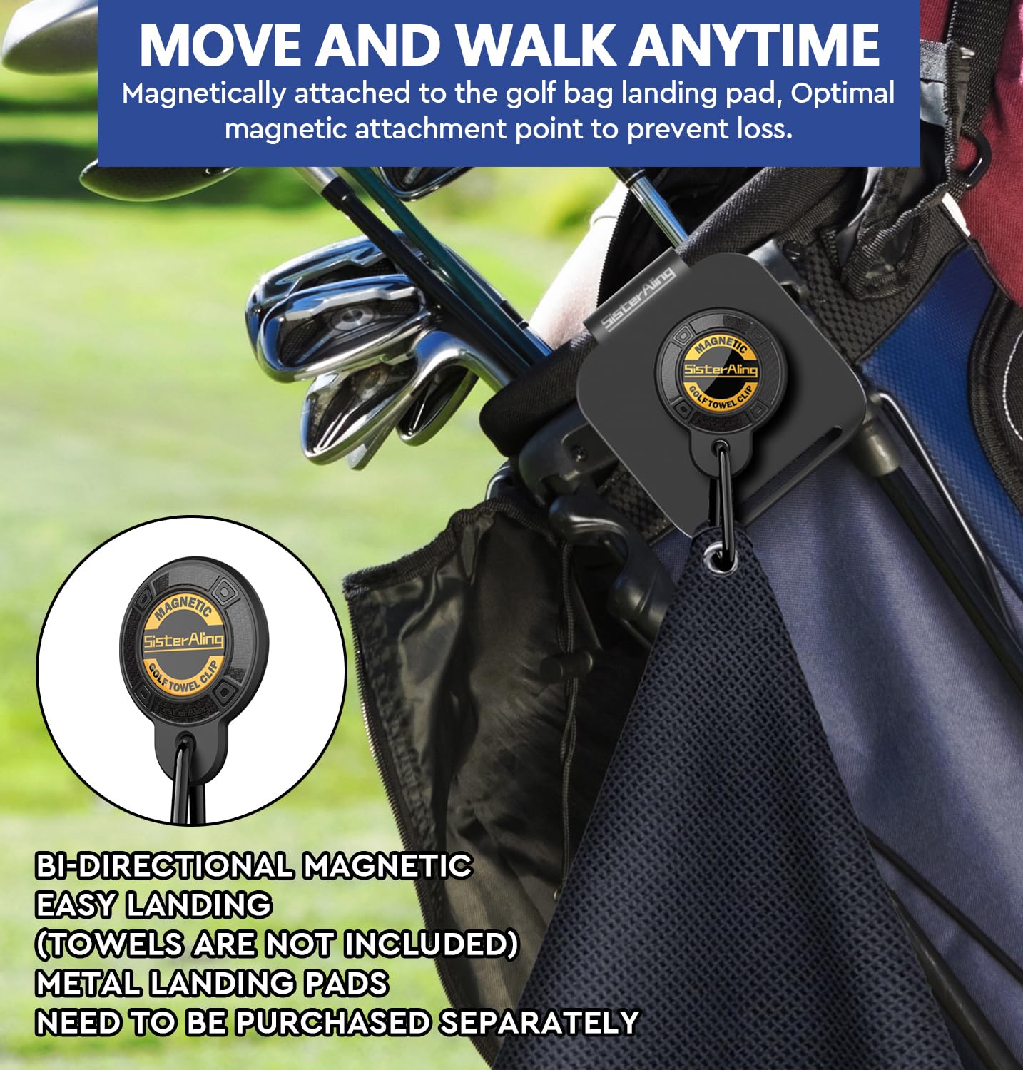 SisterAling Magnetic Clip for Golf Towel,Removable Industrial Magnetic Accessories Design for Strong Hold to Golf Carts or Clubs