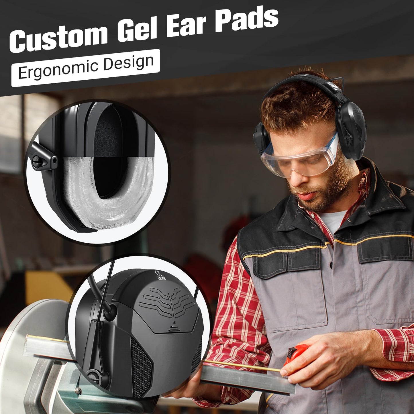 PYBBO NRR 23dB Shooting Earmuff with Gel Ear Pads, Slim Active Noise Reduction & Sound Amplification for Gun Range, Hunting - Black