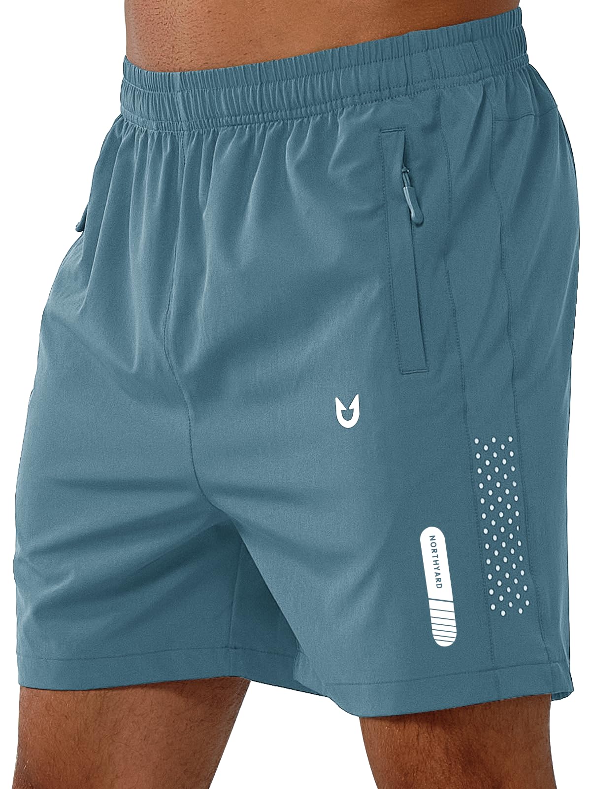 NORTHYARD Men's Athletic Running Shorts Gym Workout 7"/9"/5" Quick Dry Lightweight Sports Basketball Tennis 3 Zipper Pockets GREYBLUE-5inch M