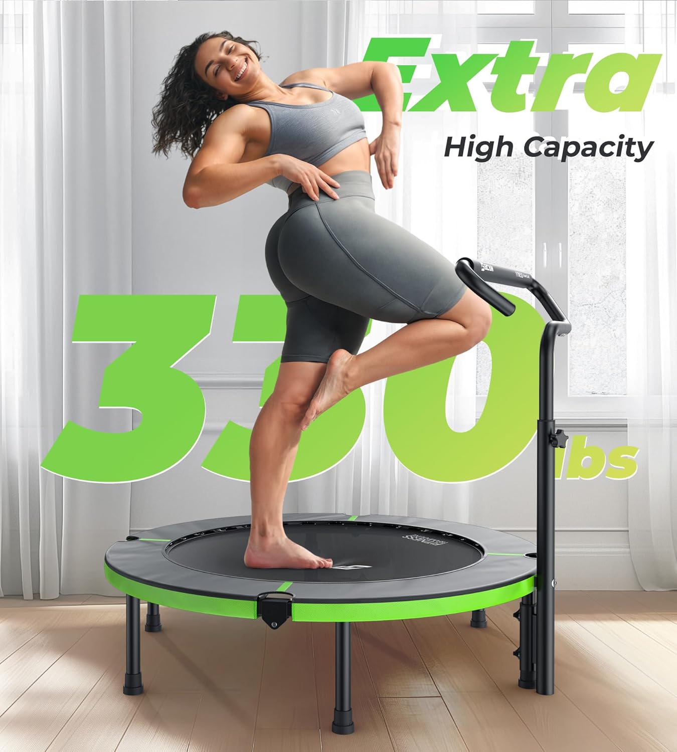 BCAN 40" Foldable Mini Trampoline - Adjustable Foam Handle for Indoor & Garden Workouts | Max Load 330lbs, Black