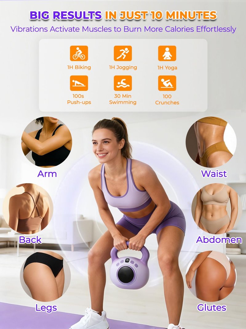 BOWMC Vibration Kettlebell, Slimming Vibration Plate Exercise Machine for Women, Fat Loss, Body Sculpting, Lymphatic Drainage & Circulation Support, Full Body Vibrating Home Workout Equipment (1PCS, Purple)