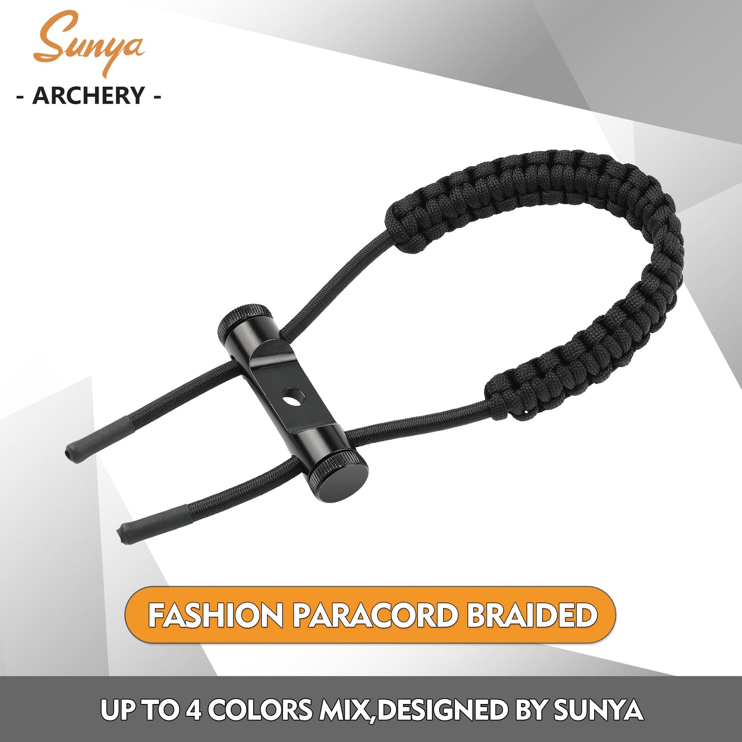 SUNYA Archery Bow Wrist Sling, 550 Paracord Strap with Stretch Lanyard. Fit Compound Bow Stabilizers (Aluminum Mount-Black)