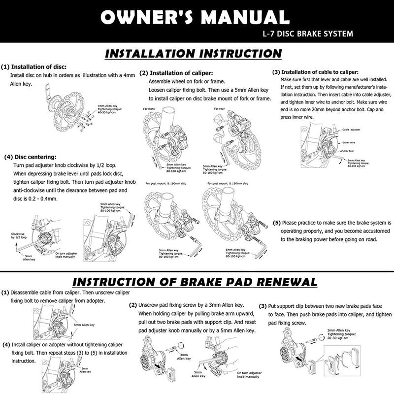 Farbetter Mechanical Bike Disc Brake Kit, Including Front and Rear Caliper, Brakes Cables, Brake Levers, 160mm Rotor, with Cable End Tips Caps, Rotating S-Hook Clips, Disc Rotor Adjuster (Red)