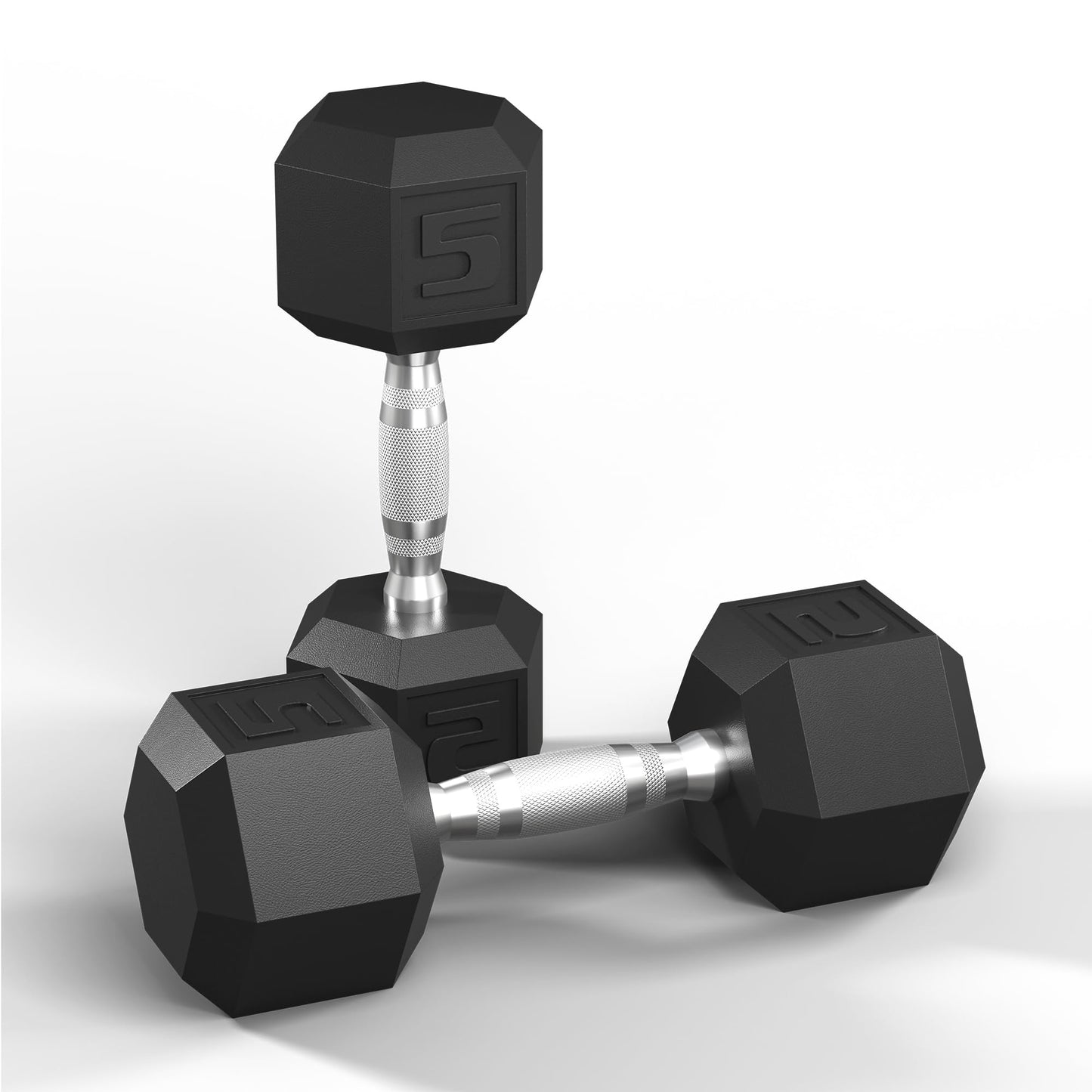 GRETERST Hex Dumbbells Set Rubber Coated Hand Weights Exercise & Fitness for Home Gym Workouts Weight Strength Training, Set of 2, Black, 5LB