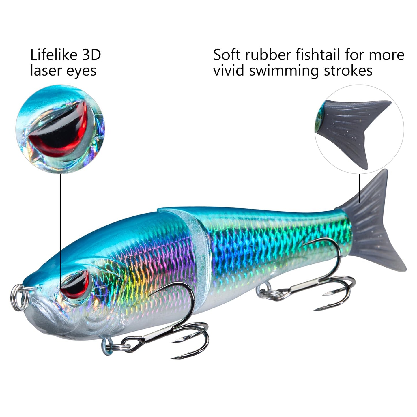 Bassdash SwimShad Glide Baits Jointed Swimbait Bass Pike Salmon Trout Muskie Fishing Lure,3-Pack