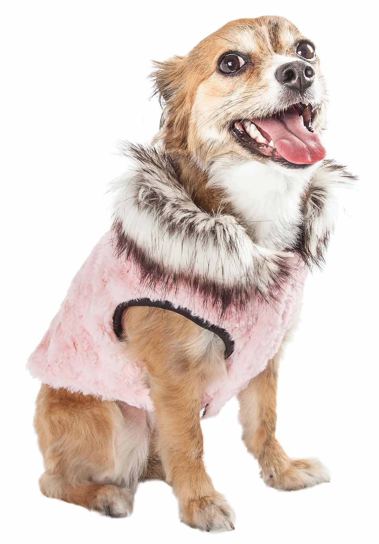 Pet Life ® Luxe 'Pinkachew' Charming Designer Mink Fur Dog Coat - Pet Dog Jacket with Easy Hook-and-Loop Belly enclosures - Winter Dog Coat for Small Medium and Large Dog Clothes