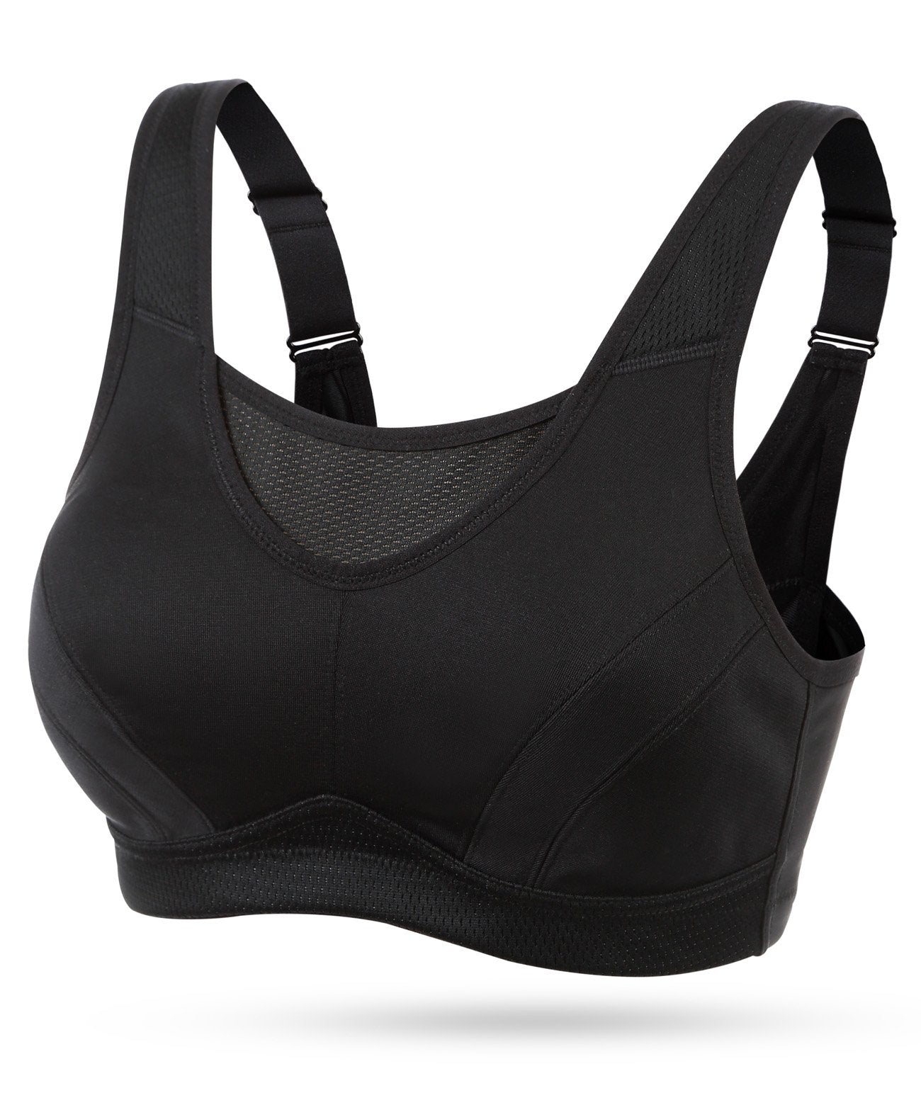 Wingslove Women's Full Coverage High Impact Wirefree Workout Non Padded Sports Bra Bounce Control (Black,38DD)