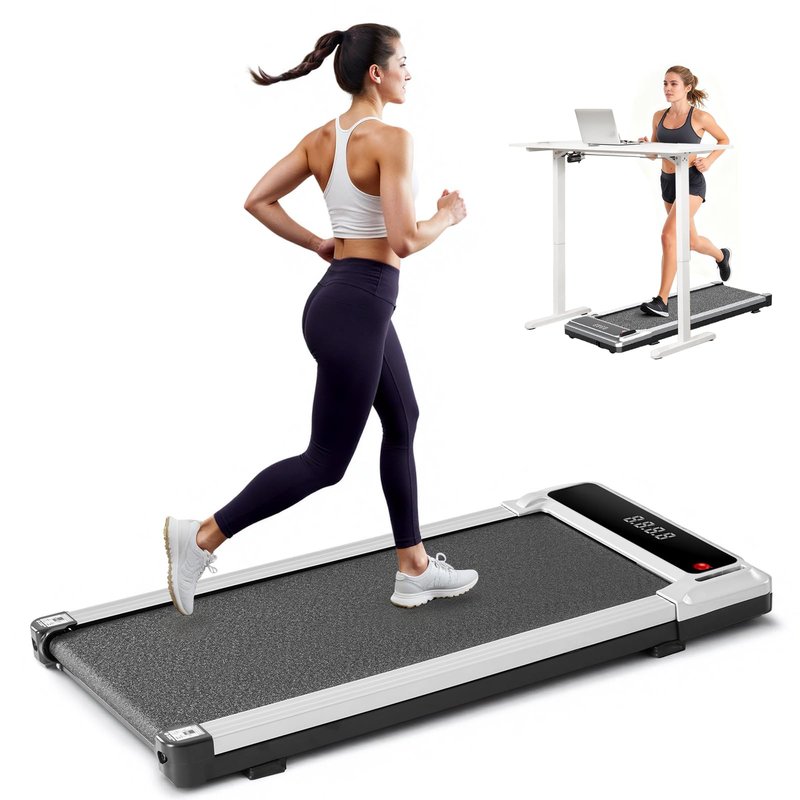 AIDOLY Walking Pad Under Desk Treadmill, Portable Compact Electric Walking Treadmill with Remote Control & LED Display for Home Office, Quiet Fitness Machine, Silver