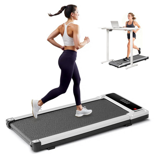 AIDOLY Walking Pad Under Desk Treadmill, Portable Compact Electric Walking Treadmill with Remote Control & LED Display for Home Office, Quiet Fitness Machine, Silver